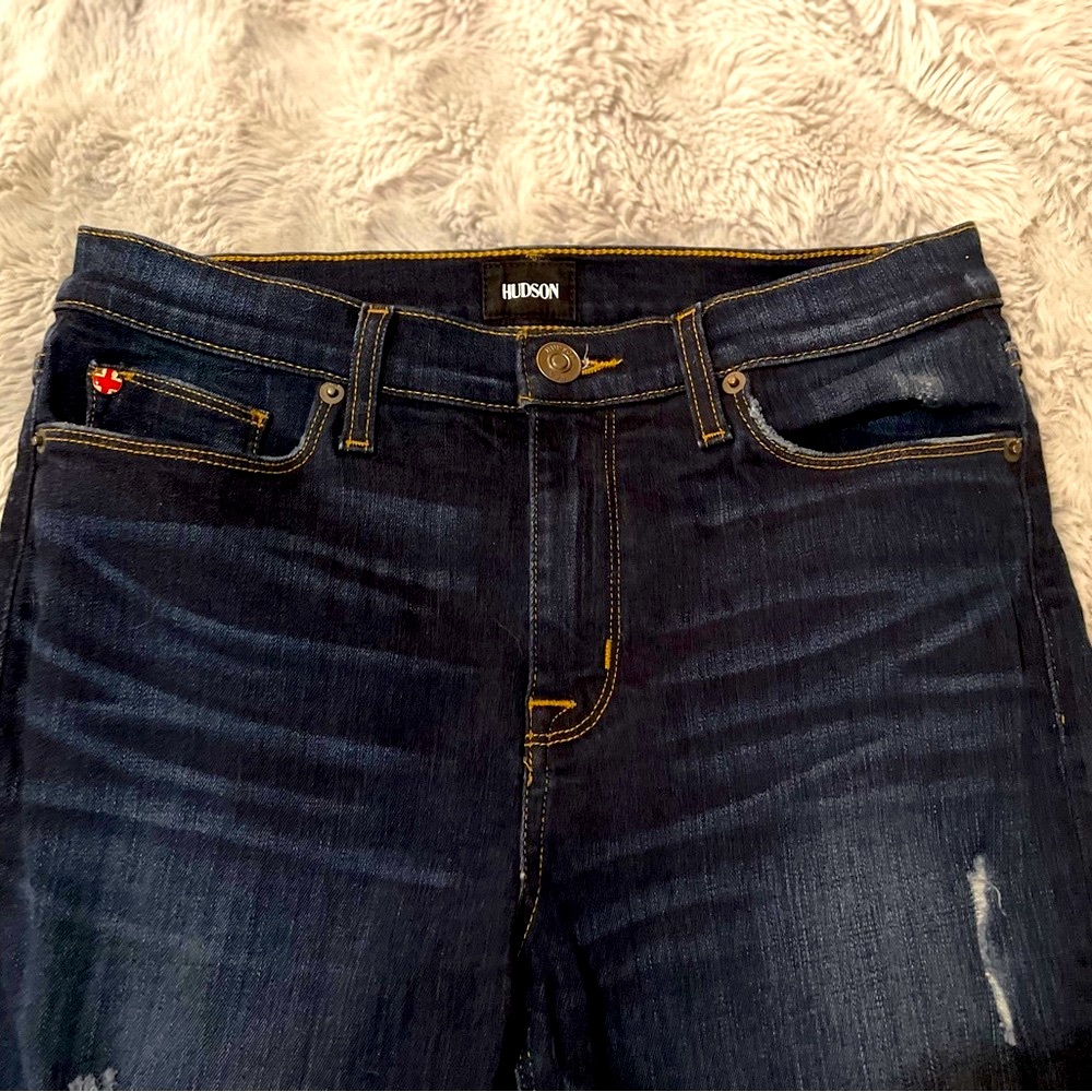 Hudson skinny high waist high rise dark blue distressed Jean’s denim size 28